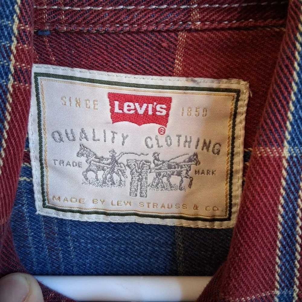 Vintage 1995 Levi's LS Plaid‎ Heavy Cotton Button Down Shirt Jacket Medium EUC